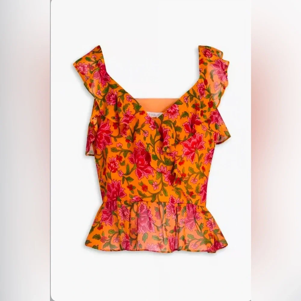 Veronica Beard designer Randa blouse 100% silk orange floral size 4 - Picture 7 of 16